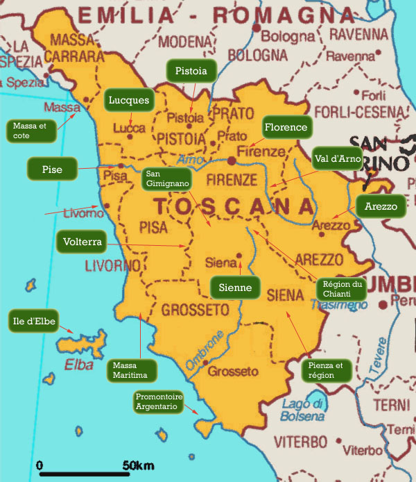Carte touristique de la Toscane » Voyage Carte Plan